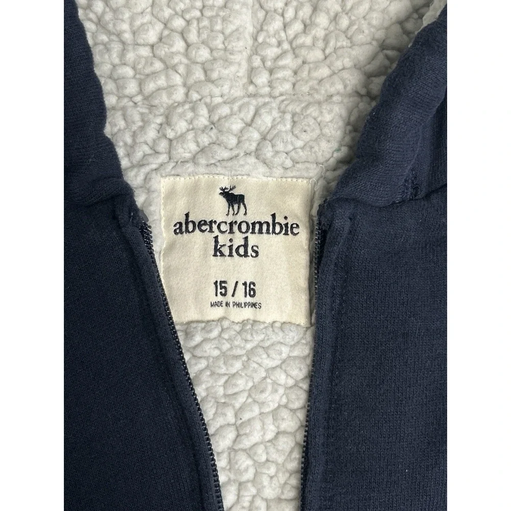 Abercrombie Kids Sherpa Lined Hoodie Jacket Girls 15/16 Navy Sequin Zip Up